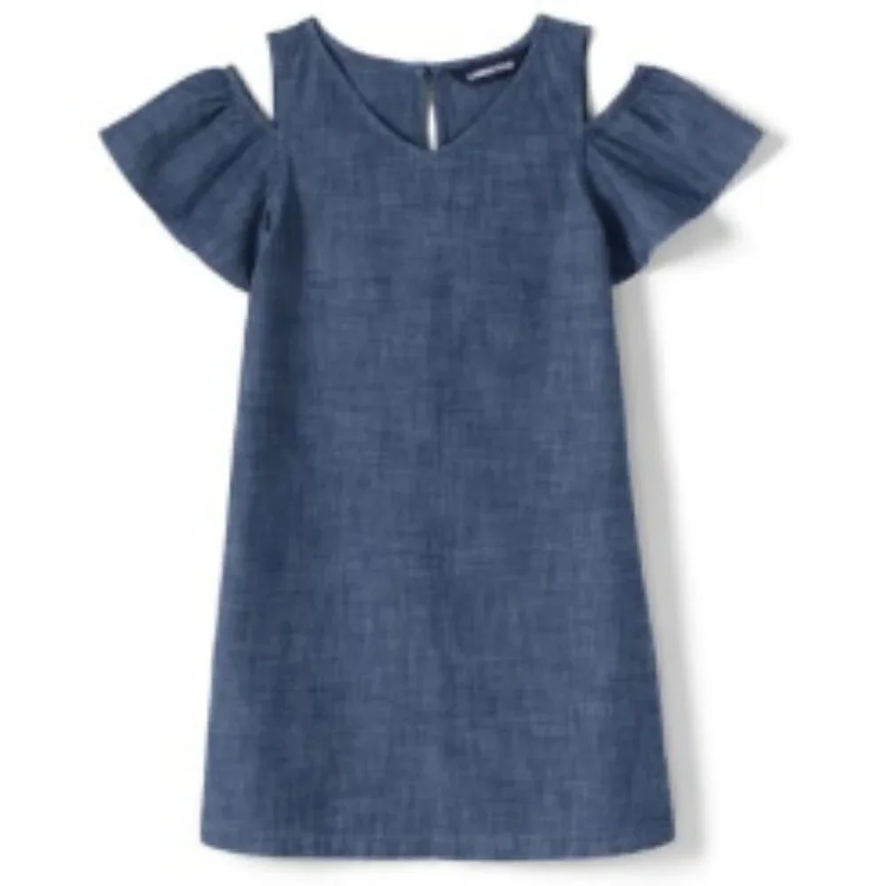 Lands' End Girl's Cold Shoulder Chambray Dress-Size 4